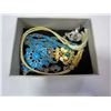 Image 2 : SMALL WHITE BOX WITH BLUE BEADED NECKLACE AND SILVER RING WITH GOLD TONE NECKLACE