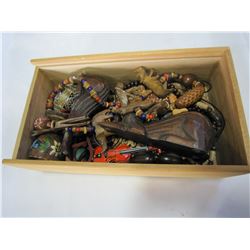 WOOD BOX OF WOODEN FIGURINES