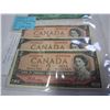 Image 2 : 1954 CANADIAN BILLS THREE 1 DOLLAR BILLS THREE 2 DOLLAR BILLS