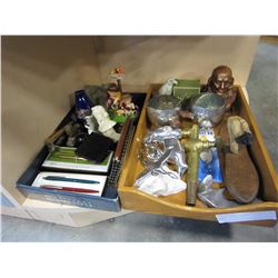 2 TRAYS METAL COLLECTIBLES, PENS