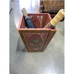 HAND PAINTED HINGED UMBRELLA STAND WITH FOUR UMBRELLAS