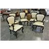 Image 1 : 5 CARVED UPHOLSTERED DINING CHAIRS, BLACK AND BEIGE