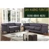 Image 1 : BRAND NEW GREY MODERN TUFTED SOFA AND LOVESEAT WITH NAILHEAD ACCENT, RETAIL $2499