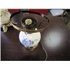 Image 5 : ANTIQUE BRASS AND GLASS LAMP AND WHITE AND BLUE FLOWERS LAMP VINTAGE