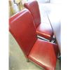 Image 3 : RESTAURANT TABLE WITH CAST IRON BASE, AND 4 RED LEATHER DINING CHAIRS