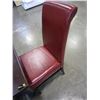 Image 3 : RESTAURANT TABLE WITH CAST IRON BASE AND 2 RED LEATHER DINING CHAIRS