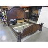 Image 1 : NEW ASHLEY KINGSIZE CARVED MAHOGANY PANEL BEDFRAME WITH PILLAR STYLE FOOTBOARD, RETAIL $3499, FLOOR 