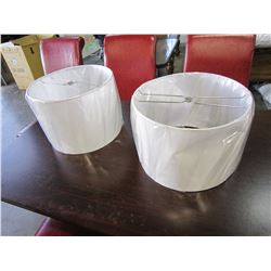 2 WHITE ROUND METAL FRAMED LAMP SHADES