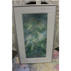 SIGNED WATER COLOURED WATER LILLY PICTURE