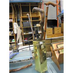 BRASS UMBRELLA STAND W/ CANES AND SPRAYERS