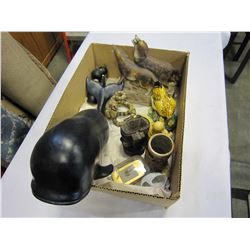 TRAY OF FIGURES, WHALE FIGURE, AND COLLECTIBLES