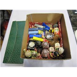 BOX OF COLLECTIBLES W/ CARVING TOOLS IN GREEN CASE
