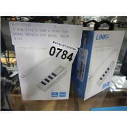 5 NEW TYPE C USB 4 PORT USB HUBS, RETAIL $30 EACH, VALUE $150