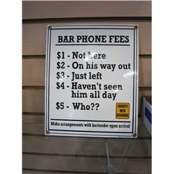 PORCELAIN BAR PHONE FEE SIGN