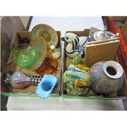 LOT OF ART GLASS, DEPRESSION GLASS, VASE AND FIGURES