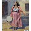Image 1 : Gilt framed original oil on canvas painting of a young woman signed by artist Yves Diey, 9" X 7"
