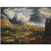 Image 1 : Antique European oil on canvas painting of an 18th century landscape, no artist signature seen, 14" 