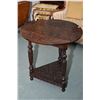 Image 1 : Antique bespoke carved oak tri-angular triple drop leaf occasional table, opening to 29 1/2" circle 