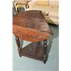 Image 2 : Antique bespoke carved oak tri-angular triple drop leaf occasional table, opening to 29 1/2" circle 