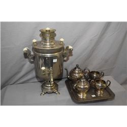 Vintage samovar and a five piece silver-plate tea set