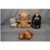 Image 1 : Four character cookie jars including snowman, monk, kitty cat and a teddy bear