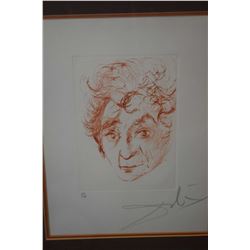 Framed sanguine etching  Marc Chagall , pencil signed by artist Salvador Dali 67/150, 11  X 8 