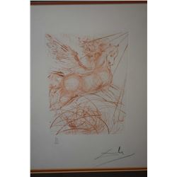 Framed sanguine etching "Pegasus", pencil signed by artist Salvador Dali, 11" X 8"