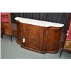 Image 1 : Victorian matched grain burl walnut, marble topped sideboard with three doors, turned and reeded sim