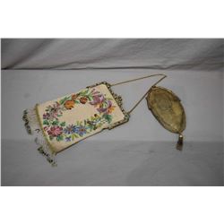 Two antique purses including beaded purse with semi precious stones in frame and an antique sterling