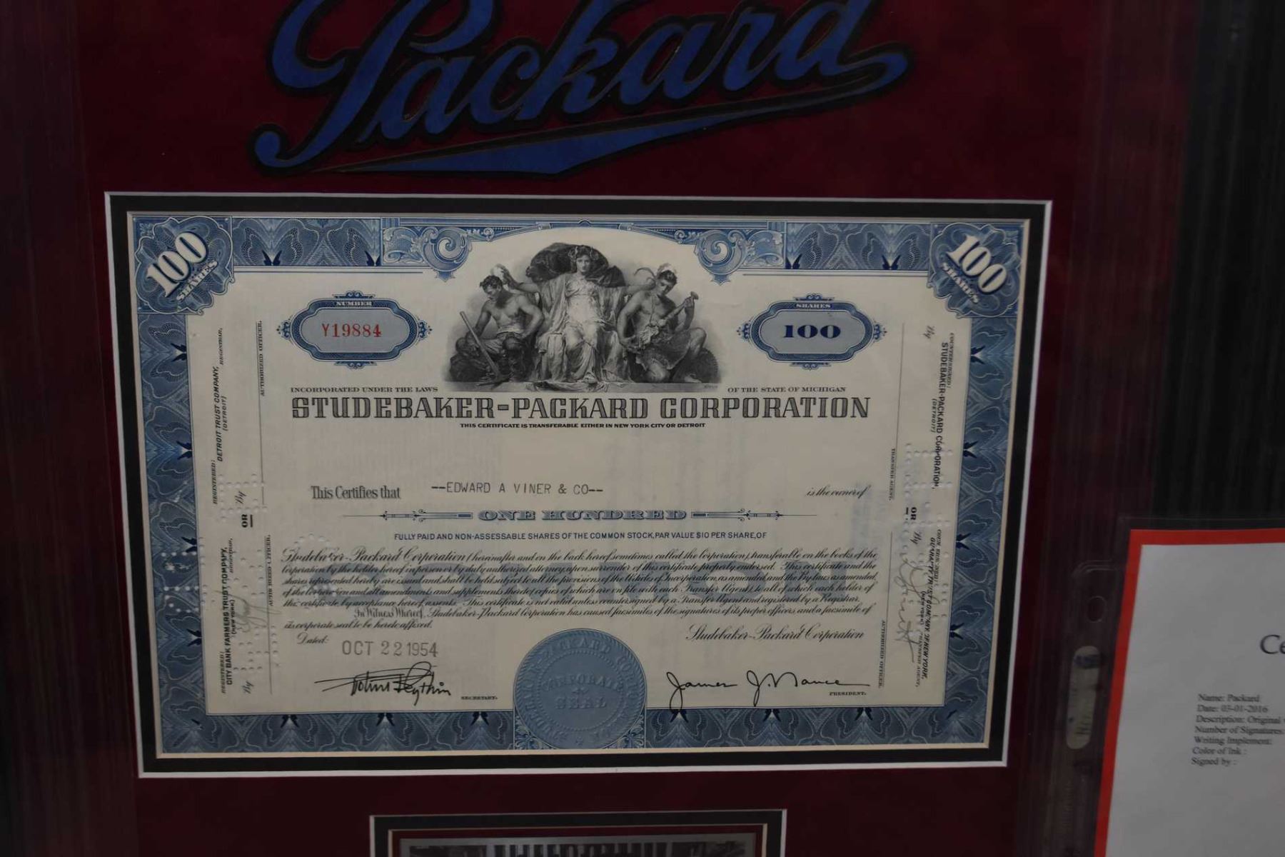 Studebaker-Packard Corporation Stock Certificate