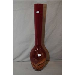 Evolution by Waterford red, amber ginger swirl art glass stem vase 24" " in height