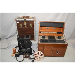 Vintage Kodascope Eight model 50 movie projector in shop made wooden case and a mahogany cased quack
