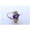 Image 1 : Ladies 14kt yellow gold ring set with pear shaped amethyst gemstone and diamonds