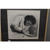 Image 1 : Framed original charcoal on paper titled "Makpa making Kayak" signed in Engish and syllabics by arti