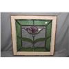 Image 1 : Antique tulip motif stained glass window, overall dimensions 23" X 24"