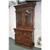 Image 1 : Antique carved European quarter cut oak court cabinet with multiple figural carvings including lions