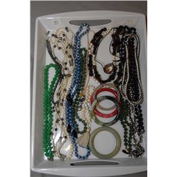 Selection of ladies jewellery including stone and jade necklaces, bangles, fresh water pearls etc.