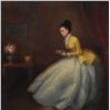 Image 1 : Antique gilt framed oil on canvas painting of a young woman in her parlour signed by artist, 12" X 1