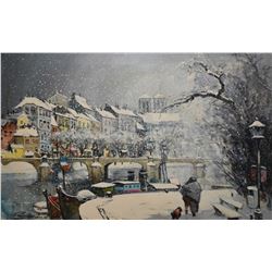 Framed acrylic on canvas painting of Paris in the 60's signed by artist Alfred Palmero, Paris 1967, 