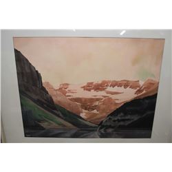 Framed original watercolour painting of a mountain pass signed by artist Mel Heath '68, 16  X 21 