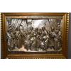 Image 1 : Gilt framed 3 dimensional metal sculpture depicting the last supper, overall dimensions 28" X 37"