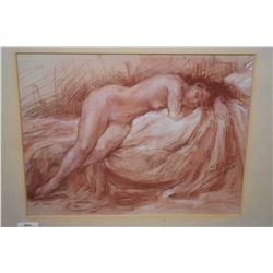 Original sanguine chalk drawing of a nude by French artist Yves Diey, 8  X 10 