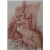 Image 1 : Original sanguine chalk drawing of a nude by French artist Yves Diey, 14" X 10"