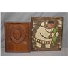 Image 1 : Two hand carved wooden plaques including Inuit figure with fish by J. Gruter on mahogany, 12" X 11" 