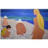 Image 1 : Framed acrylic on canvas painting of a nude beach scene by artist Constantin Dipse, 26" X 38"