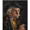 Image 1 : Gilt framed oil on board portrait painting of a gentleman smoking a pipe, signed by artist Gartner, 