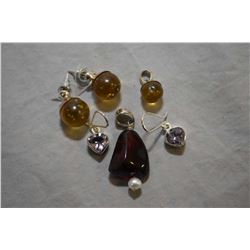 Selection of sterling silver jewellery including golden amber sphere pendant and matching earrings, 