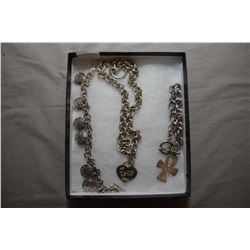 Three pieces of sterling silver jewellery including two bracelets and 16" necklace with pendant with