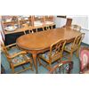 Image 1 : Quality mahogany French provincial dining table with skirted leaf, six chairs including one carver a