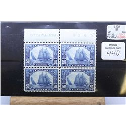 Set of four Canadian 50 cent postage stamps  Blue Nose  scott no. 158, circa 1929 with top margin, i